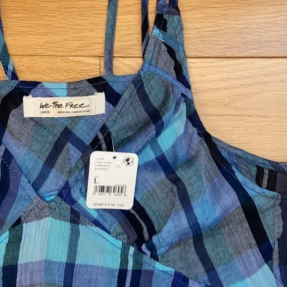 NWT Free People We The Free Plaid Cotton Crop Top in Navy Combo, size L - Picture 7 of 10